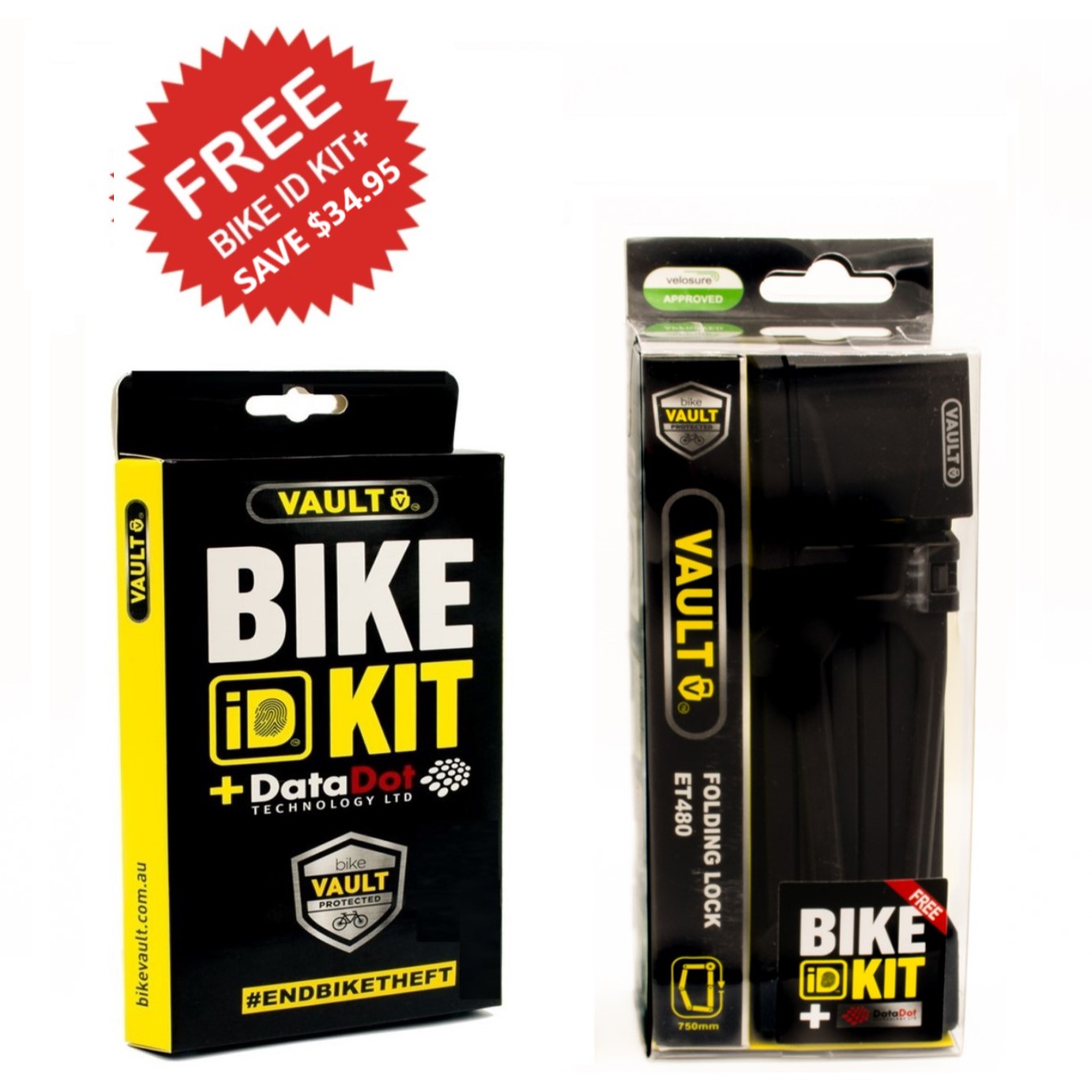 Vault Folding Lock (Black)+ Bonus Bike ID Kit + - DataDot Technology Ltd